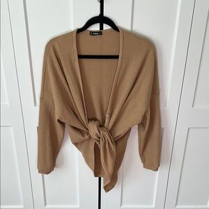 SHEIN Women's Camel Tie-Front Cardigan